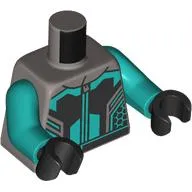 Torso, Racing Suit, Dark Turquoise/Black/Silver Markings print, Dark Turquoise Arms, Black Hands