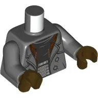 Torso, Coat, Reddish Brown Collar, Black Shirt, Silver Belt, Circles on Back print, Dark Bluish Gray Arms, Dark Brown Hands