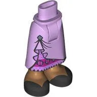 Minidoll Hips and Skirt with Ankles, Dress with Pin, Magenta Underdress, Medium Nougat Legs, Black Shoes