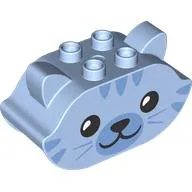 Duplo Brick 2 x 4 x 2 Ears and Pointed Ends with Cat Face Print