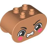 Duplo Brick 2 x 4 x 2 Rounded Ends with Angry, Dark Pink Cheeks Print
