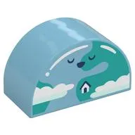 Duplo Brick 2 x 4 x 2 Curved Top with Earth, Face, and House print