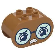 Duplo Brick 2 x 4 x 2 Rounded Ends with Worried Face, Glasses Print