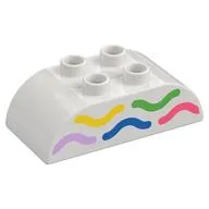 Duplo Brick 2 x 4 Curved Top, Yellow, Green, Bright Pink, Blue, and Coral Wavy Lines Print