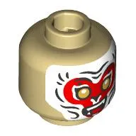 Minifig Head Monkey King, Gold Eyes, Happy, Red and White Facepaint / Nougat Face Print