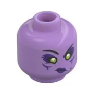 Minifig Head Spider Queen, Lime Eyes with Dark Purple Shadow, Dark Purple Lips with Fangs, Open Mouth / Closed Mouth Print