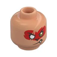 Minifig Head Evil Macaque, One Gold Eye, Red Around Eyes, Smirk Showing 1 Fang / Angry Showing Teeth Print