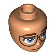 Minidoll Head Dark Red Eyebrows, Bright Light Blue Eyes, Black Glasses