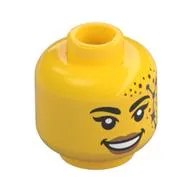 Minifig Head Black Eyebrows, Nougat Lips, Gold Dots, Silver Star with Constellation