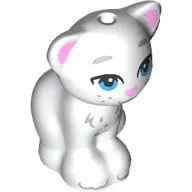 Animal, Cat, Sitting with Blue Eyes, Bright Pink Nose and Ears, Light Bluish Gray Markings Print