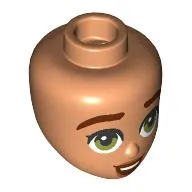 Minidoll Head Reddish Brown Eyebrows, Lips, Olive Green Eyes, Open Mouth Smile