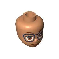Minidoll Head, Reddish Brown Eyebrows, Dark Blue Glasses