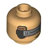 Minifig Head KB, Dark Brown Eyebrows, Nougat Lips, Squint/Silver Visor, Smirk