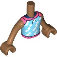 Minidoll Torso Boy with Bright Light Blue Shirt, Coral Collar, White Lightning Bolts print, Medium Nougat Arms and Hands