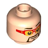 Minifig Head Tony Stark, Red Glasses, Yellow Glass, Black Beard, Raised Eyebrow