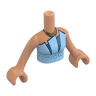 Minidoll Torso Woman with Bright Light Blue Dress, Metal Blue Dots, Dark Blue Trim, Gold Necklace print, Nougat Arms and Hands
