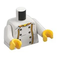 Torso, Jacket, Bright Light Orange Trim, Gold Buttons, Dragon on Back print, White Arms, Yellow Hands