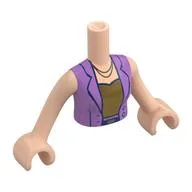Minidoll Torso Woman with Lavender Jacket, Dark Blue Trim, Necklace, Gold Shirt print, Light Nougat Arms and Hands