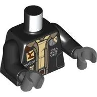 Torso, Jacket, Dark Tan Trim, Silver Badges, Tan Shirt, Belt print, Black Arms, Dark Bluish Gray Hands