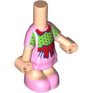 Microdoll Body Short Dress Bright Pink with Green Shirt, Red Dots, Bow print, Light Nougat Arms and Legs