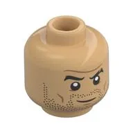 Minifig Head Duncan Idaho, Eyebrows, Stubbled Beard, Medium Nougat Wrinkles, Raised Eyebrow / Angry Print