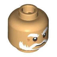 Minifig Head Dwarf Cleric, Thick White Eyebrows, Moustache, Beard, Wrinkles, Stern Frown/Black Eye, Chipped Tooth