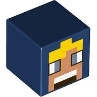 Minifig Head Special, Cube, Pixelated Nougat Face, Yellow Hair, Large Blue Eyes Print