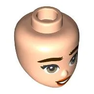 Minidoll Head, Thick Dark Brown Eyebrows, Light Bluish Grey Eyes, Dark Orange Lips