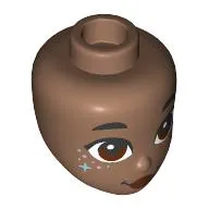 Minidoll Head, Black Eyebrows, Reddish Brown Eyes, Dark Red Lips, Bright Pink Dots, Medium Azure Stars.