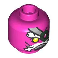 Minifig Head 100-eyed Demon, Big White Eyebrows, Moustache, Yellow Right Eye and Dark Pink Left Eye with Closed Mouth / Dark Green Eyepatch with Silver Strap and Open Mouth Print