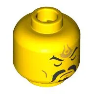 Minifig Head Li Jing, Gold Symbol on Forehead, Black Eyebrows, Moustache, Goatee, Closed Eyes, Mouth/Open Eyes, Mouth