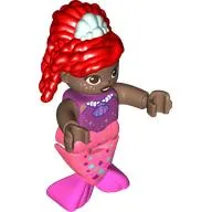 Duplo Figure with Hair High Red, Light Aqua Shell, Coral Mermaid Legs (Ariel)