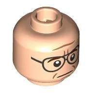 Minifig Head Chief Martin Brody, Reddish Brown Eyebrows, Lopsided Smile / Silver Glasses, Neutral Print
