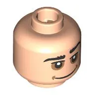 Minifig Head Gru, Thick Black Eyebrows, Left Eyebrow Raised, Medium Nougat Eyeshadow, Grin