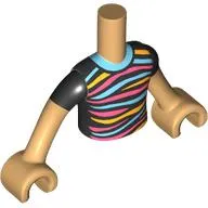 Minidoll Torso Boy with Black Shirt, Medium Azure/Bright Light Orange/Coral Stripes print, Warm Tan Arms and Hands