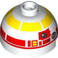 Brick Round 2 x 2 Dome Top, Vented Stud with Yellow and Red Astromech Droid print (L3-G0)
