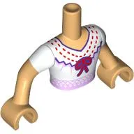 Minidoll Torso Man with White Dress, Dark Purple/Bright Pink/Red Decorations, Red Bow print, Warm Tan Arms and Hands