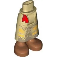 Minidoll Hips and Skirt with Ankles with Dark Tan Skirt, Bright Light Orange Decorations, Red Sash Trim