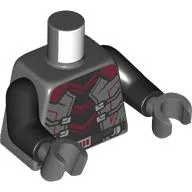 Torso, Armor, Black Chest, Dark Red Lines, Silver Belt print, Black Arms, Dark Bluish Gray Hands