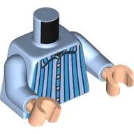 Torso, Dark Azure Striped Pajamas print, Bright Light Blue Arms, Light Nougat Hands