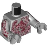 Torso Bare Chest with Muscles and Red Tattoo with Minifig Heads Print, Light Bluish Gray Arms and Hands with Dark Red Tattoo Print