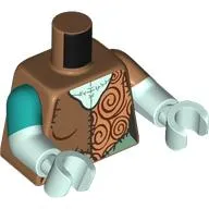 Torso, Dual Molded Arms, Medium Nougat/Nougats/Sand Green Random Stitched Clothes, Light Aqua Chest print, with Dark Turquoise Sleeves Pattern, Light Aqua Arms and Hands