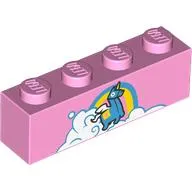 Brick 1 x 4 with Dark Azure Unicorn Llama on Clouds print