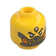 Minifig Head Erlang Shen, Gold Jewel on Forehead, Stern / Gold, Silver, Orange Face Mask