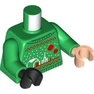 Torso, Odd Hands, Sweater with Pixelated Tatooine (Ugly Christmas Sweater) Print, Green Arms, Left Light Nougat Hand, Right Black Hand