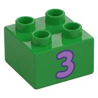 Duplo Brick 2 x 2 with Lavender '3' Print