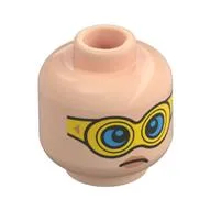 Minifig Head Trapster, Lopsided Smirk / Yellow Goggles, Dark Azure Glasses