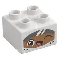 Duplo Brick 2 x 2 with Medium Nougat Winking Face and Visor print
