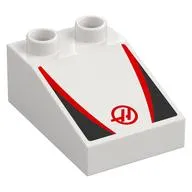 Duplo Brick 3 x 2 Slope 33° with Black and Red Panels, Red 'H' in Circle Print