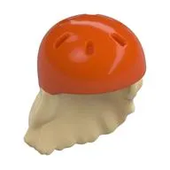 Hair and Helmet, Long with Reddish Orange Helmet Pattern